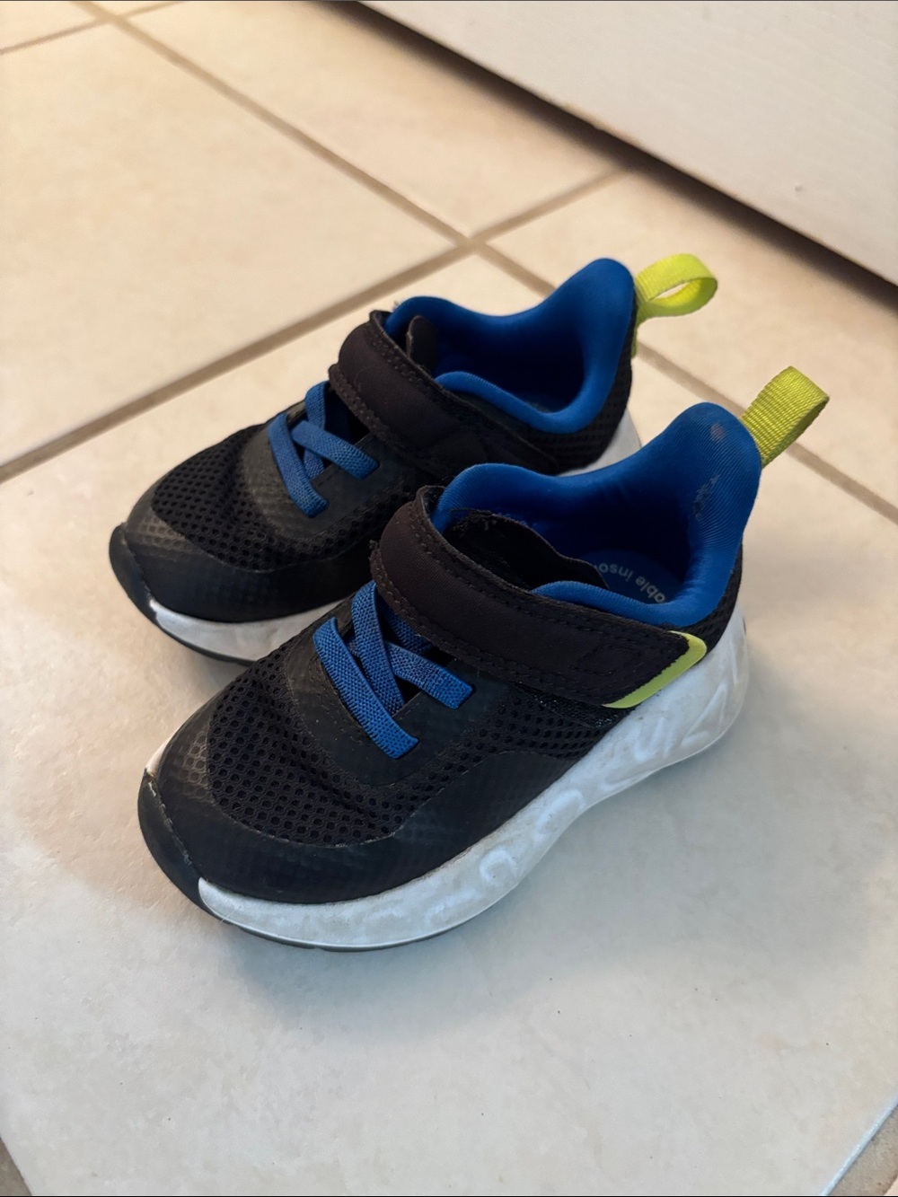 all in motion Black and Blue Kids Sneakers with Lime Pull Tab